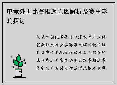 电竞外围比赛推迟原因解析及赛事影响探讨